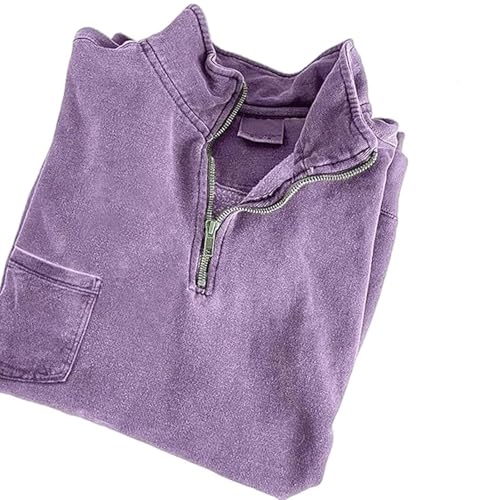 1/4 Zip Pullover Mens Fall Winter Fleece Lined Vintage Mock Neck Sweatshirt Loose Classic Distressed Pullover Sweater3