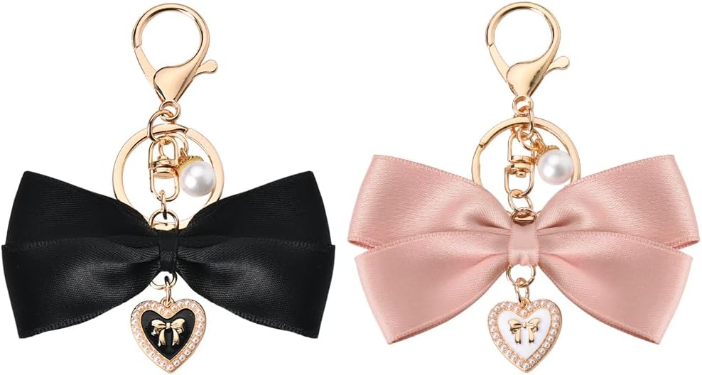 SisadodoBow Pearl Wristlet Keychain Bracelet Bowknot Bag Charm for Purse Backpack Pendant Bow Accessories for Women Girls