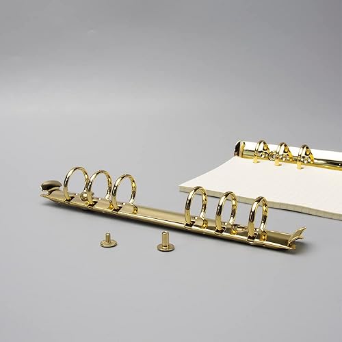 Miniatura 5 de Juego de 2 piezas de mecanismo de carpeta de 6 anillas A6, mecanismo de repuesto para cuaderno, clip de metal dorado, anillo redondo,