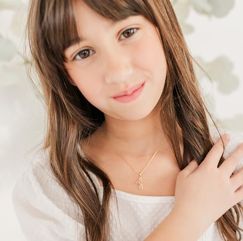 Cherished Moments Children's Sterling Silver and 14K Gold Plated Cross Necklace with CZ Heart for Baptism, First Communion and Confirmation Gift for Girls2