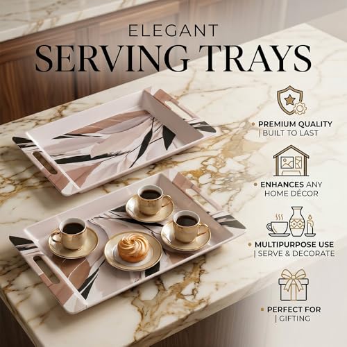 Image of U.P.C Serving Tray Set of 2 / Tray Set for Serving Premium Printed Tray for Serving /Multi-Use Serving Plate (Small, Medium)