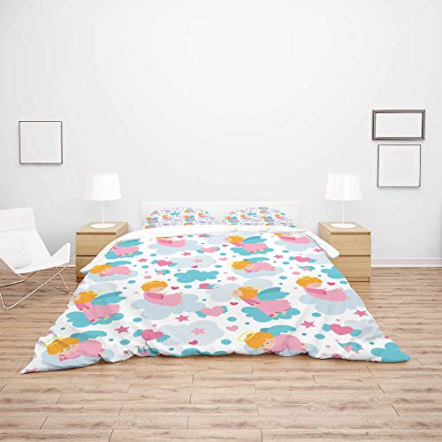 Housse de couette anges rose lit double en polyester durable avec taie d'oreiller - 4