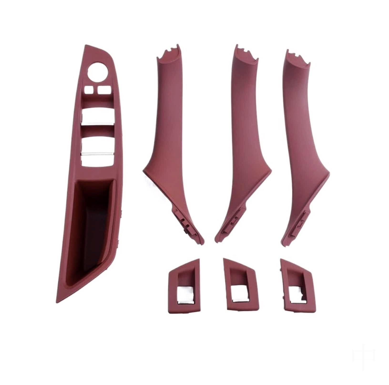 GTDTKGANAK for BMW 5 for Series F10/F11/F18 2010-2017 Interior Door Handle Set Interior Door Panel Handle Decorative Covers(Red Brown Lhd 7pcs)