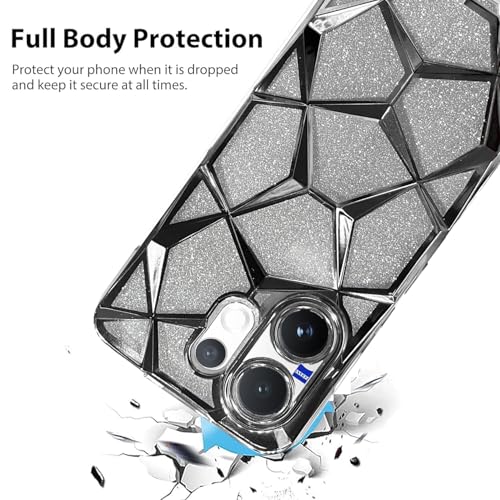 Image of VONZEE Gradient Glitter Case for VIVO V60, Luxury Electroplated 3D Cube, Diamond Bling Shiny Soft TPU Clear Shockproof Women Girls Protective Phone Cover (Silver)