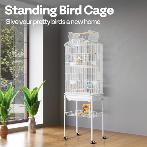 Image of VIVOHOME 64 Inch Bird Cage with Play Top and Rolling Stand for Parrots Conures Lovebird Cockatiel Parakeets White