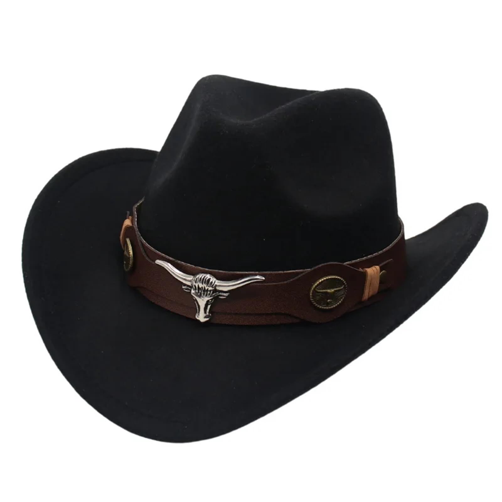 vrfvsdasAAS Cowboy Hat Cowboy Hat Ladies Hat Roll Brim Cowgirl Cap Jazz Fedora Hats Felt Cap(Black)