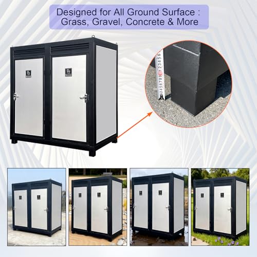 Image of Portable Toilet With Light, Outdoor Portable Restroom With Dual Private Stalls, Sink And Vent Fan, Two Person Mobile Toilet For Events Construction And Festivals, Silver Color