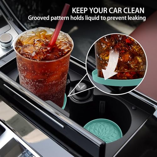 Image of ME.FAN Car Coasters for Cup Holders [4 Pack] - 2.75in Silicone Auto Mug Mats - Universal Non-Slip Recessed Car Interior Accessories Teal Blue