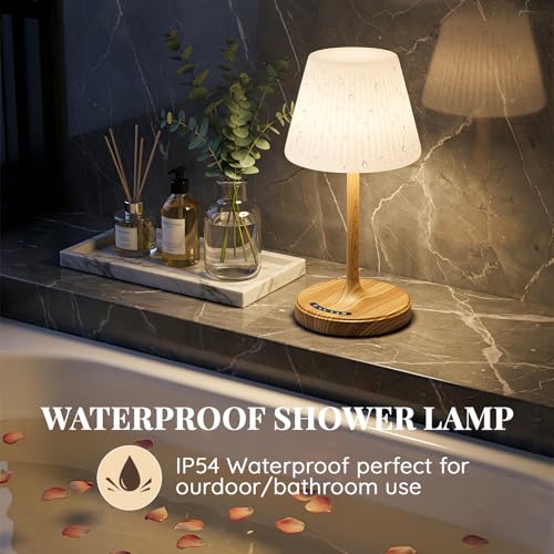 Image of Shower Lamp Waterproof Bathroom Lamp Decor Small Lamp for Kitchen Outdoor | 3color modes, touch dimmable, cordless, rechargeable, heavy base, 4000mah battery lamp, use for shower, bathtub, toilet light