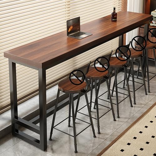 Mesa de comedor larga y estrecha de nogal con marco de acero para bar, cocina, cafetería y espacios pequeños (180 x 40 x 105 cm)