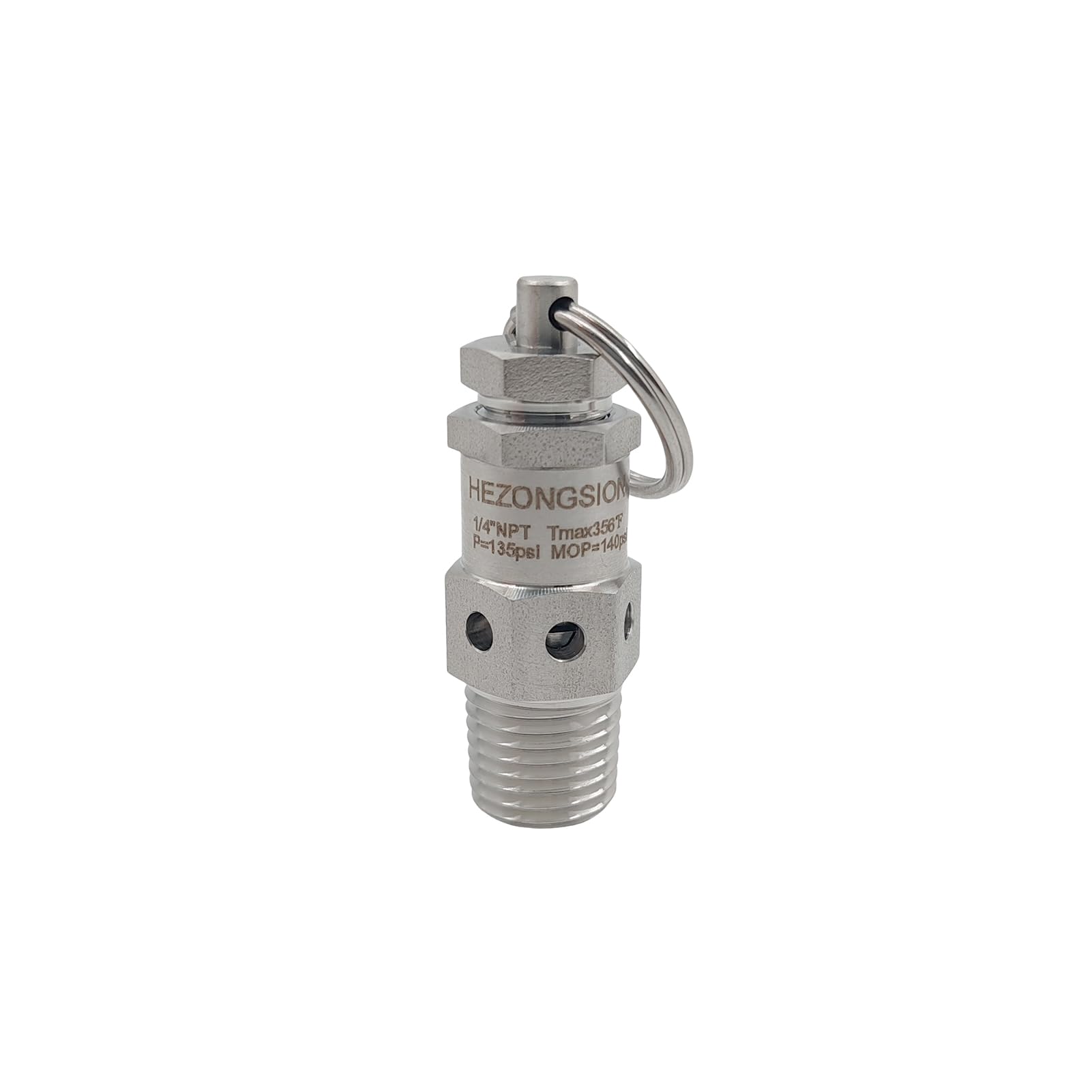 1/4 Inch Pressure Relief Valve,Stainless Steel SS304,135psi Set Pressure,Adjustable Range 75-140psi