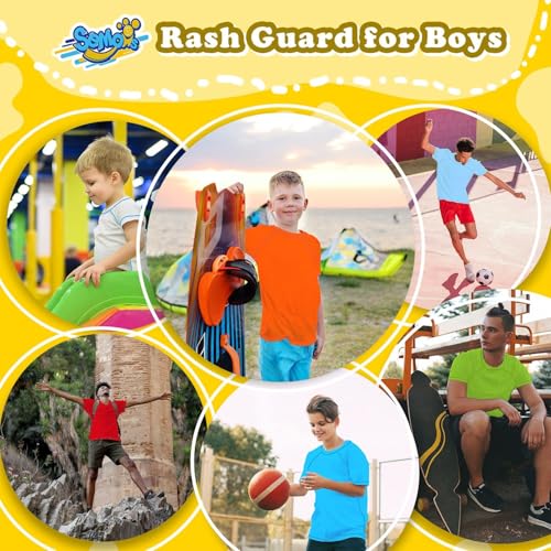 Image of Semois Boys Rash Guard Swim Shirt Short Sleeve Swimwear Toddler Kids Youth Rashguard Water Shirt UPF+ 50 Quick Dry Shirt