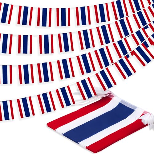 Image of Thailand String Flag Pennant Banner, Small Mini Thai Flags Bunting Banner, National Country Decoration for School, Party, Sports Events, Patriotic Festival, 33 Feet 30 Flags
