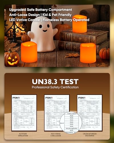 Image of Homemory 12 Pack Orange Flameless Flickering LED Votive Tealights Candles | Battery operated, warm white glow, orange shell, 1.5 inchD x 1.6 inchH, for halloween, thanksgiving & fall harvest decor