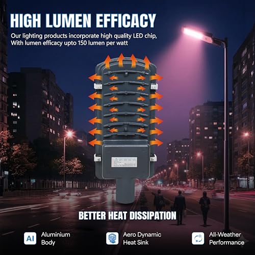 Image of Forus 40W LED Street Light with Clamp, IP66 Waterproof Outdoor LED Street Light, High Lumen 4800lm Pink, Aluminium Body for Road, Parking Lot, Garden & Industrial Outdoor Lighting (1 Pc)