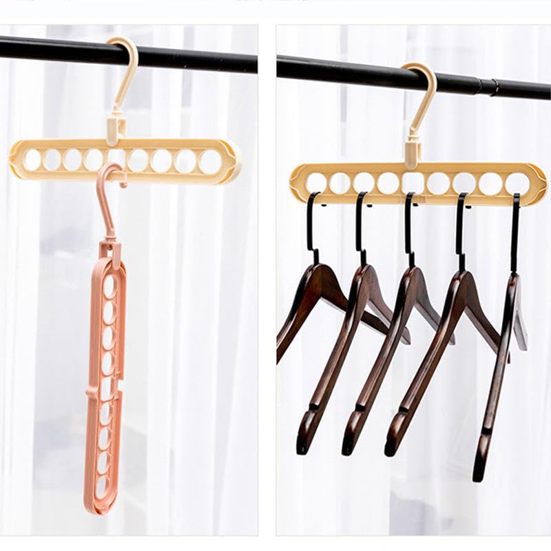 Image of Foldable Magic Hanger Space Saving Clothes Organizer | 9 Hole Multi Layer Wardrobe Hanger | Rotating Closet Organizer for Shirts, T-Shirts, Tops & Kids Clothes (Pack of 1, Multi Colour)