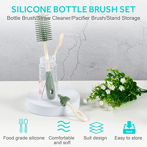 Vicloon Silicone Baby Bottle Brush, 4 in 1 Stand Bottle and Teat Cleaning Brush - Image 4