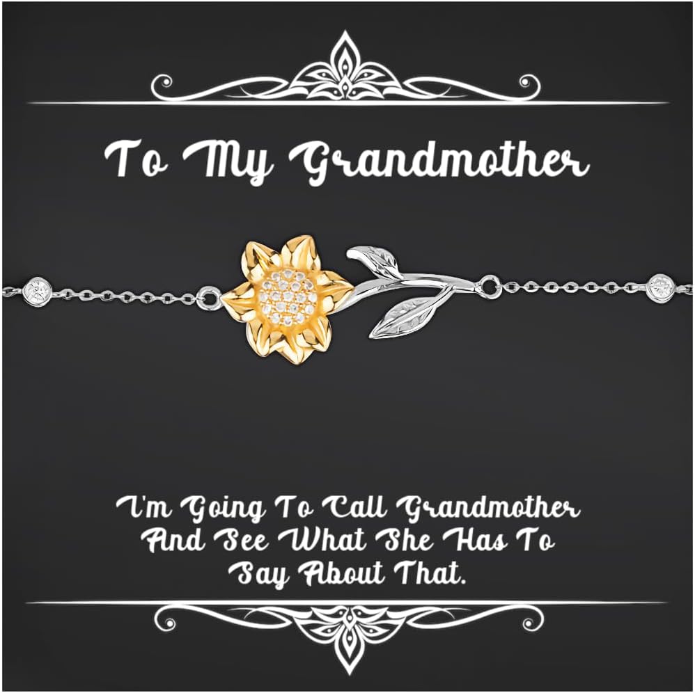 Grandmother Gifts For Grandma, I'm Going To Call Grandmother, Nice Grandmother Sunflower Bracelet, Jewelry From Granddaughter, Sterling silver, K gold sunflower charm gift