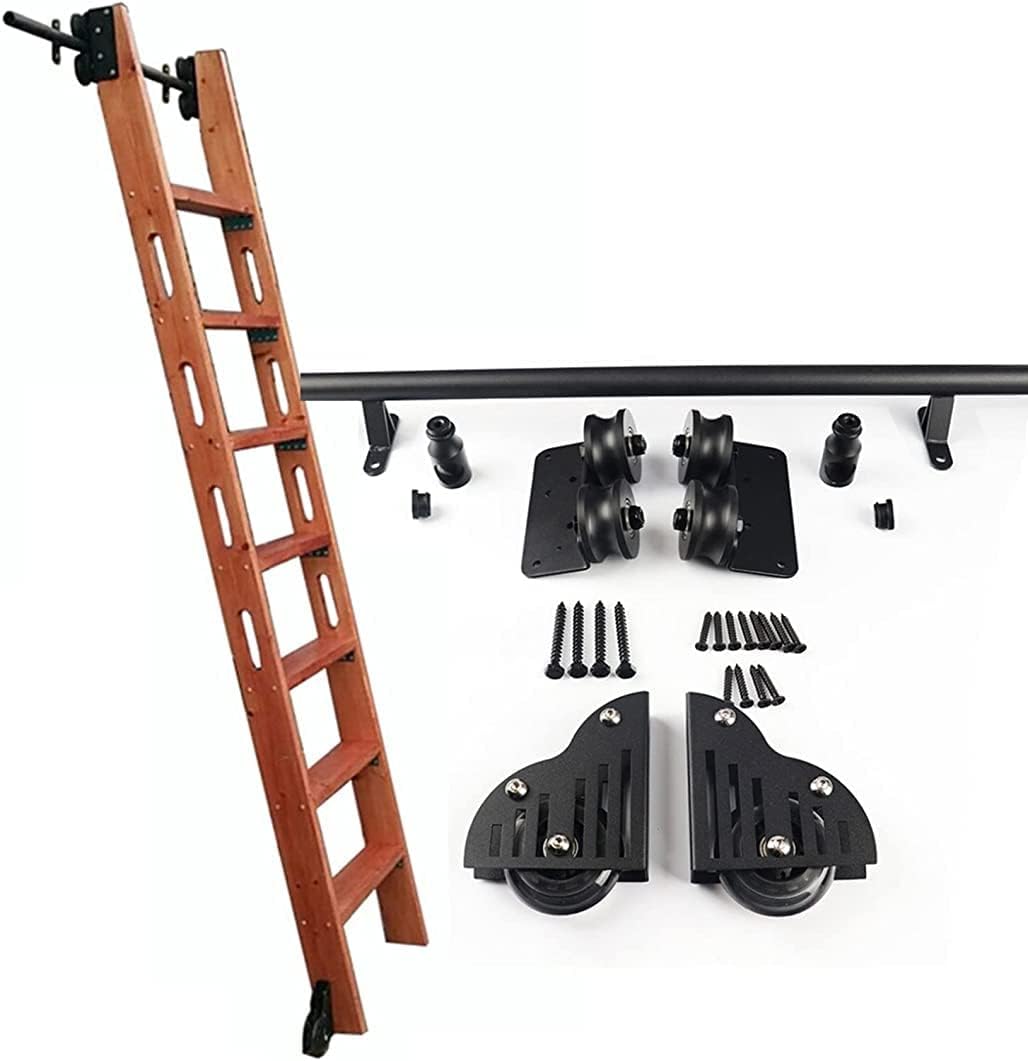 Rolling Library Ladder Hardware Sliding Ladder Moving Track Kit (No Ladder), 3.3ft-20ft Round Tube Mobile Ladder Tracks with Floor Roller Wheels, (Size : 13ft/400cm Track kit)