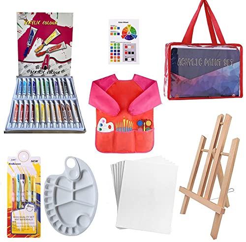 Set Pittura Per Bambini - Mini Tele, Cavalletti, Colori Acrilici E Pennelli