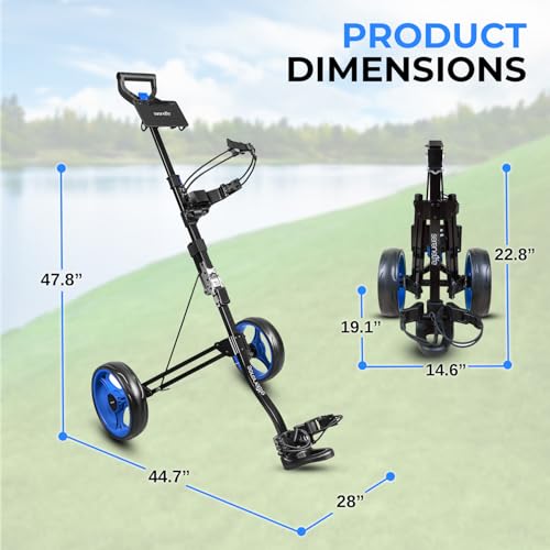 SereneLife 2 Wheel Golf Push Cart - Lightweight Folding Walking Push Cart Roller Golf Bag Holder Upper/Lower Bracket w/Elastic Strap, Bag Storage Holder SLGZX3 - Image 7