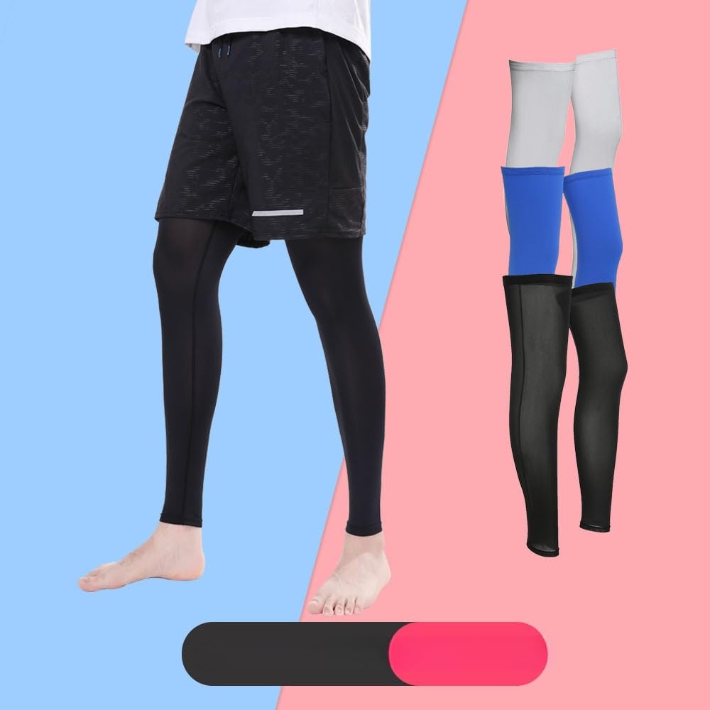 3 pares de puños de compresión para las piernas, protección solar UV, calcetines de compresión, unisex, para baloncesto, ciclismo, deporte, ciclismo, antideslizantes, 63 cm de largo, para