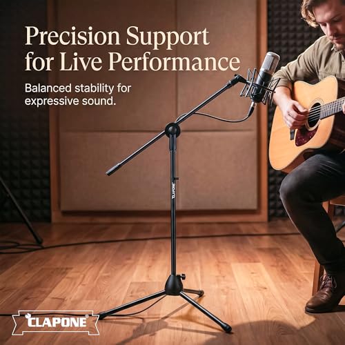 Image of Microphone Stand with Suspension Boom Scissor Arm /Mic Stand Holder /Studio Stand /Adjustable Suspension Boom Scissor /Arm for Voice-over /Gaming /Recording (Boom Arm Stand, Black)