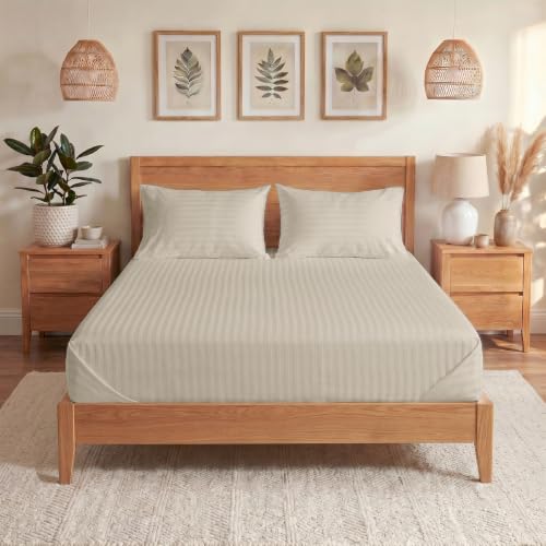 Image of Blue Dahlia 100% Cotton, King Size /Double, Bedsheet (108 inch x 108 inch) + 2 Pillow Covers, Silky Smooth Feel, 300TC Self Striped Bedsheet, Colour: Beige