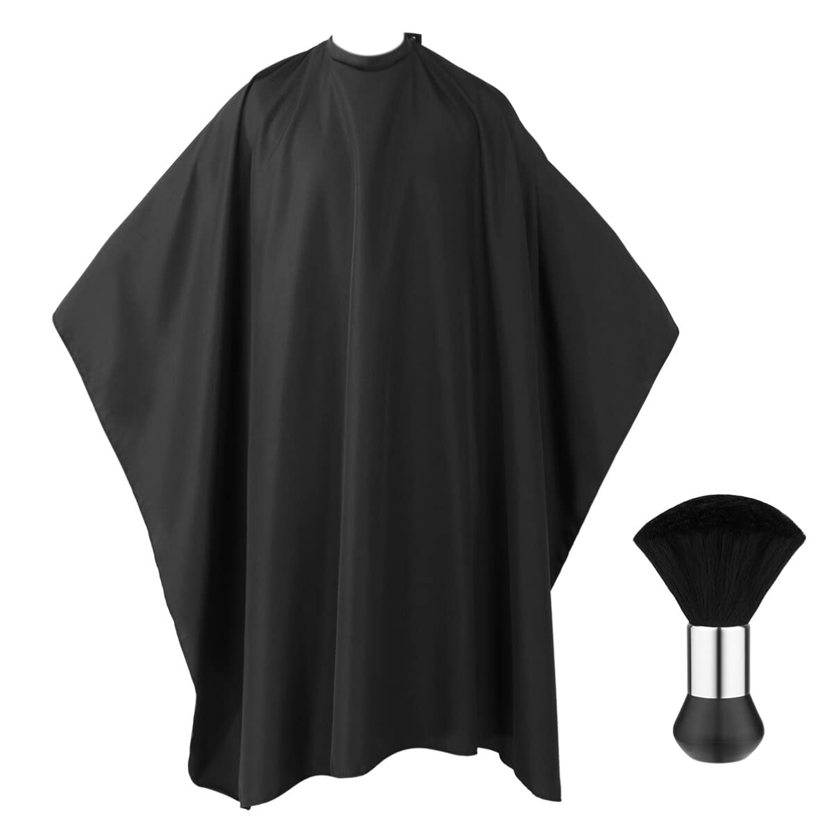 FRCOLOR Cape de barbier - Cape de salon de coiffure - Noir - Longue robe de coupe pour cheveux - Brosse anti-poussière incluse - 140 x 160 cm