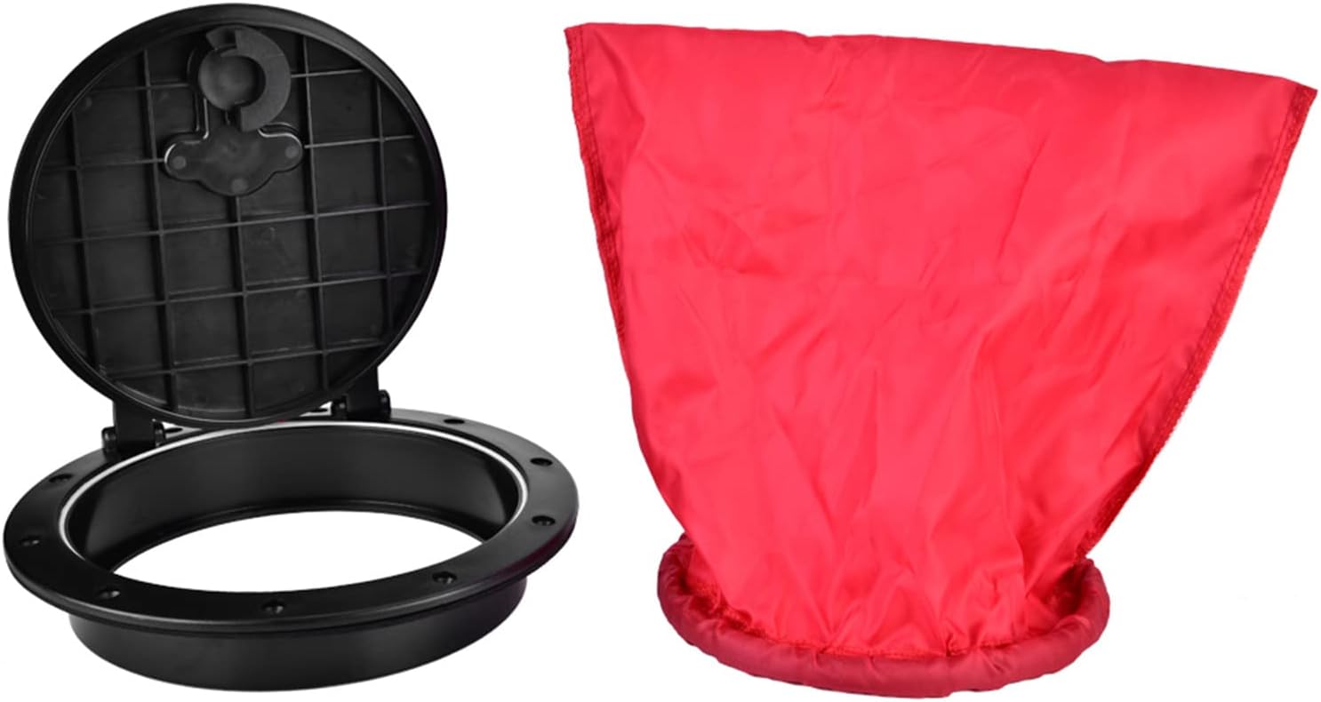 Boat Hatch Black Hatch Cover Boat Access 8 in Hatch Cover Pull Out Deck Plate with Waterproof Bag, Circular Non Slip Inspection Hatch Ideal for Marine Boat Kayaks
