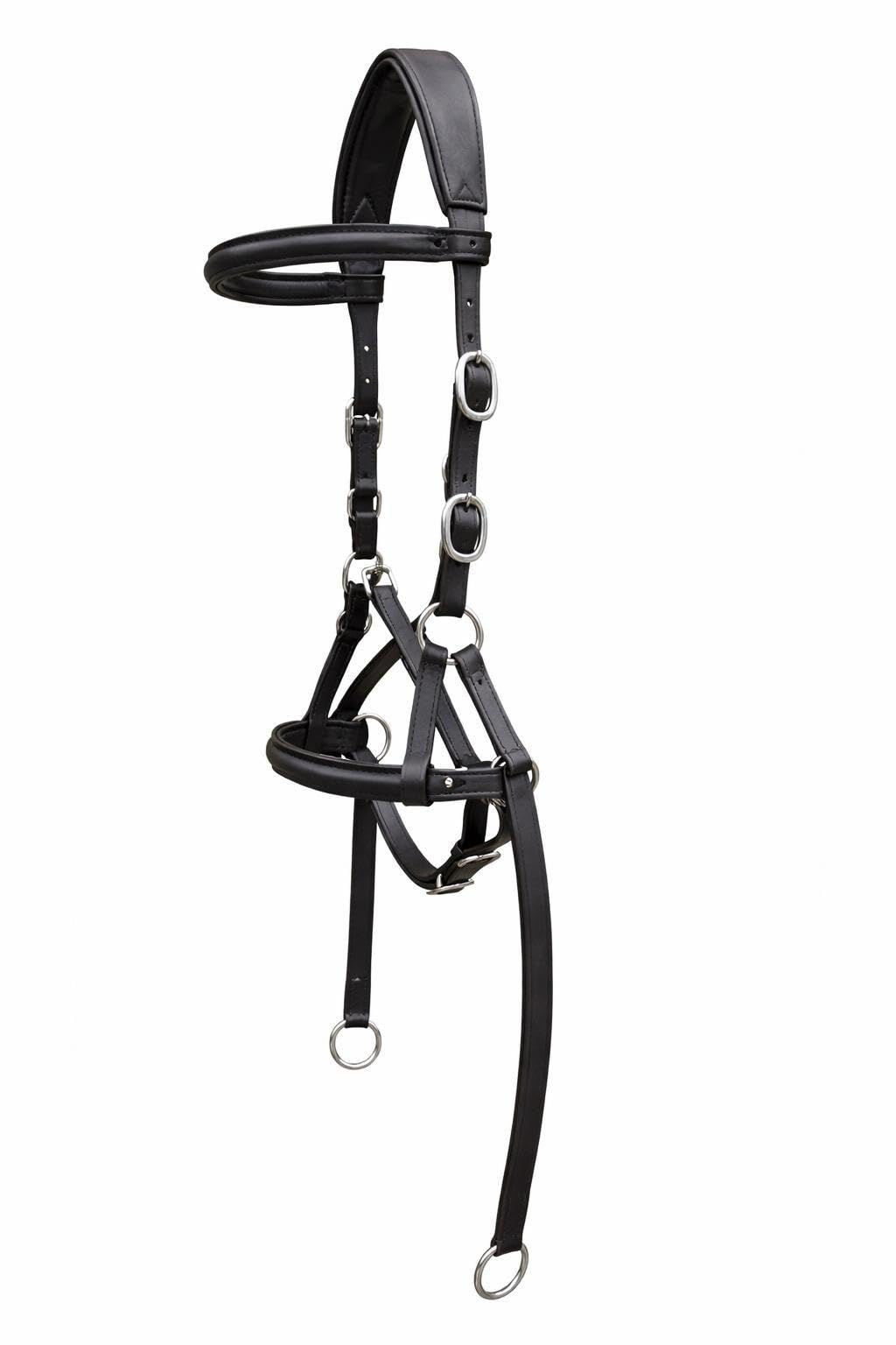Leather Bitless Bridle Cross Over Side Pull, Black, Padded Headpiece, Stainless Steel Buckles, with Rubber Grip Reins (Brown, Full)