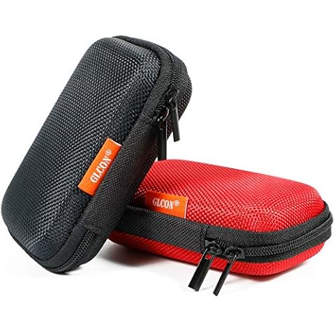 Earbud Case Portable Small EVA Electronic Carrying Case with Mesh Pocket - High Protection Earphone Pouch Bag for Airpods, USB Flash Drive, Cable, Charger, Wired Earpiece - Black and Red Cover