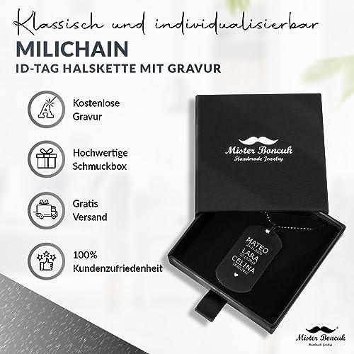 Mister Boncuk® MiliChain Premium Dog Tag kette aus Edelstahl - Herren Halskette mit Gravur - Militär kette Personalisiert