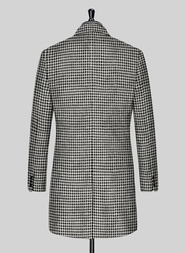 Mens Houndstooth Wool Blend Trench Coat Slim Fit Plaid Suit Jacket Business Casual Blazer Wedding Prom Tuxedo4