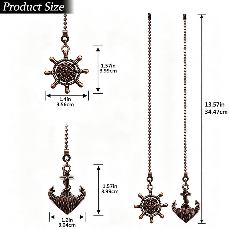Image of 2pcs Anchor Set Ceiling Fan Pull Chain Extension for Ceiling Fans Lights, with Chain Connector (Red Bronze)