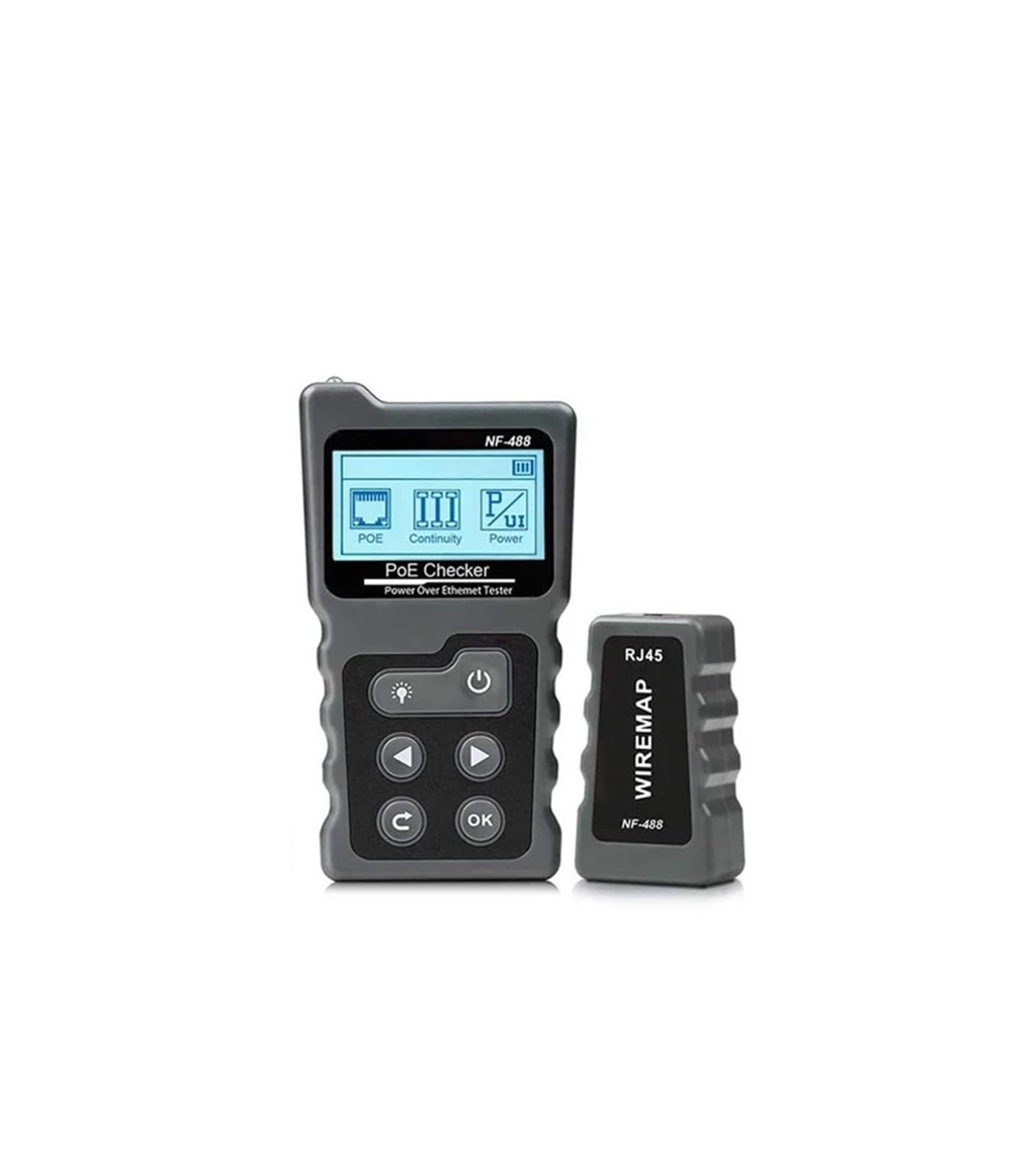 Tester Kabli Sieciowych, Tester okablowania sieciowego NF-488 PoE Tester okablowania Ethernet Test ciągłości przełącznika zasilania DC Test pętli zwrotnej dla CAT5e/CAT6/6a