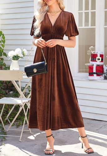 Image of Sissyaki Velvet Maxi Dress Fall Wedding Guest Dress 2026 | Semi Formal to Formal Events, Family Pictures, Holiday Party Dinner Dress