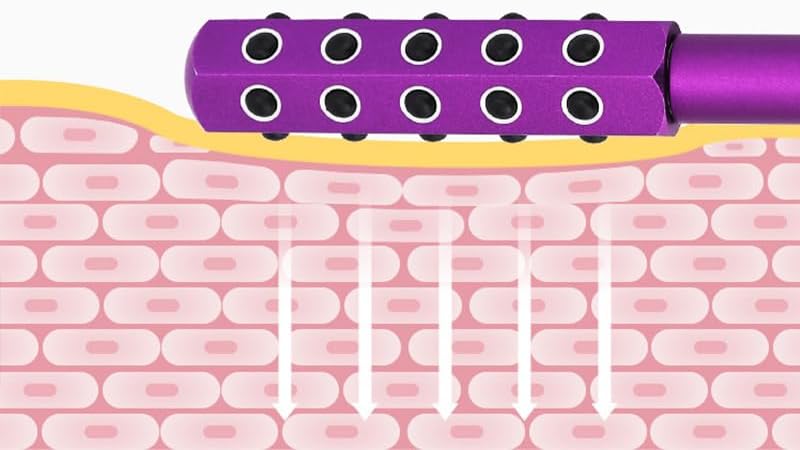 30-Stone Facial Roller - Cooling Face & Neck Massager Tool for Skin Rejuvenation | 360° Contouring with Germanium Stones & Aircraft Aluminum | Portable 7.6" Beauty Roller - Purple - Image 4