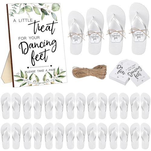 Toulite Wedding Flip Flops Bulk for Guests Sandal Dancing Slipper Gifts Wedding Sign Tags Rope Bridal Shower