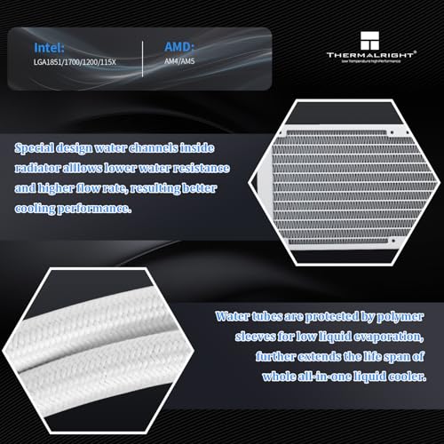 Image of Thermalright Aqua Elite 360 White V3 Liquid CPU Cooler, 360 Cooling Row Size, 3 x 120mm PWM Fans,for AM4 /AM5, Intel LGA1150 /1151 /1155 /1156 /1200 /1700 /1851,Desktop CPU Cooler 360mm AIO
