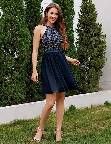 Image of Dressystar Women's Short Sequin Chiffon Halter Homecoming Cocktail Party Dress