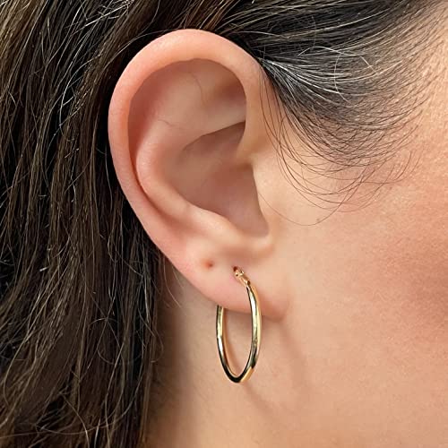 Image of Italian 14k Yellow Gold High Polished Round Hoop Earrings