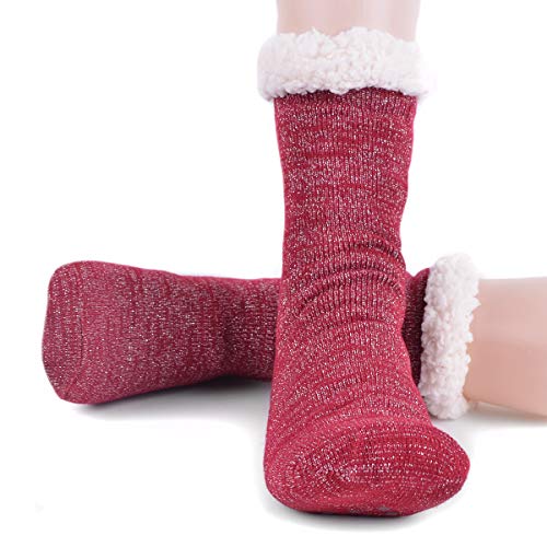 Image of Nollia Plush Women's Fleece Slipper Socks Cozy & Warm Sherpa Socks Non Slip with Grippers House Slippers Winter Holidays Christmas Gifts
