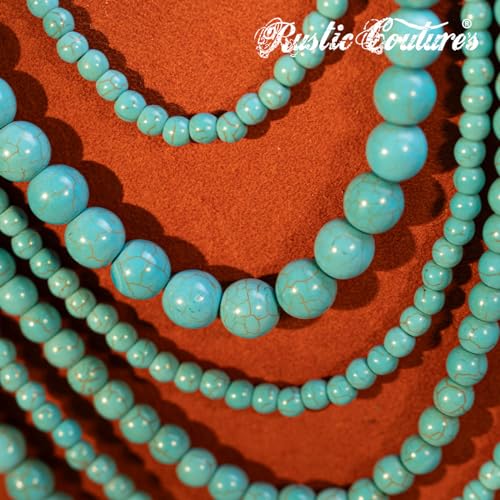 Image of Montana West Rustic Couture's Turquoise Collar Long Layered 2 Pieces Beaded Necklace Jewelry Set for Women Cowgirl Earrings RNS-1010TQ
