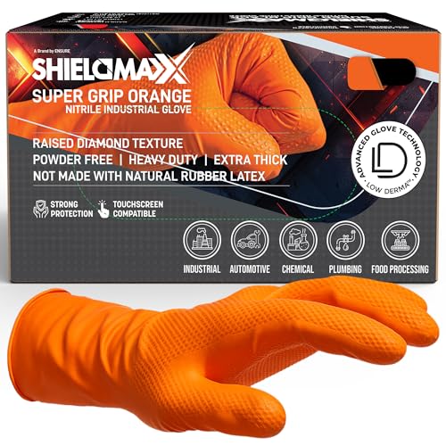 ShieldMaxx Orange Nitrile Gloves Heavy-Duty Texture Grip Low Derma Patented - image 1