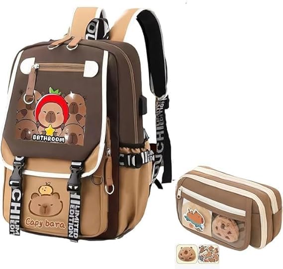 Image of Lushandy Capybara Backpack, Cute Capibara Backpacks Kawaii Kapibara Stuff Large Cartoon Capybara Bag Ita Bag