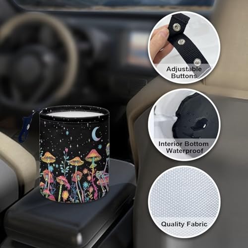 Image of Mushroom Skull Car Trash Bag - Portable Garbage Bin for Front Seat, Back Seat, Floor - Universal Collapsible Easy to Clean Car Garbage Accessory