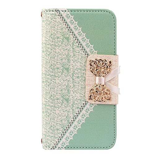 LUNIWEI for Galaxy S6 Case Fresh Green Cute Flip Wallet Leather Case Cover