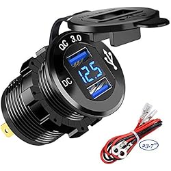 Cargador Usb Y Encendedor Para Moto USB de Cargador QC3.0 Cargador Rápida de Dos Puertos USB Aluminio 12V / 24V 36W Pantalla LED Digital para Adaptador Cargador para Coches, Motos, Motocicleta o Barco (Azul)