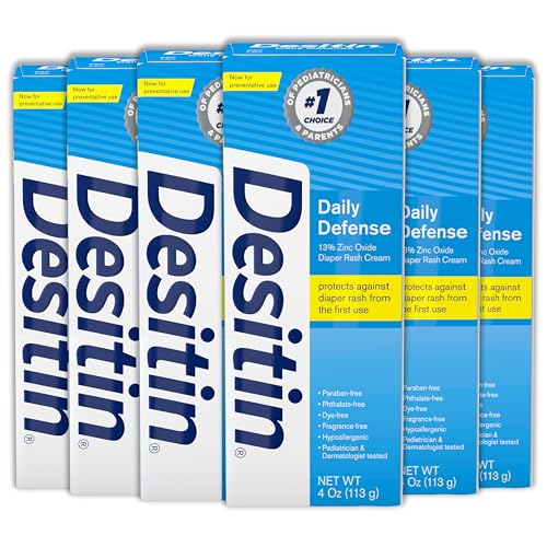 Image of Desitin Daily Defense Baby Diaper Rash Cream with 13% Zinc Oxide Barrier Cream to Treat, Relieve & Prevent Diaper Rash, Hypoallergenic, Dye-, Phthalate- & Paraben-Free, 4 oz, 6 Pack